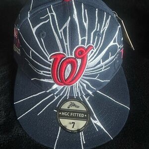 Navy and Red Fitted Cap with Logo